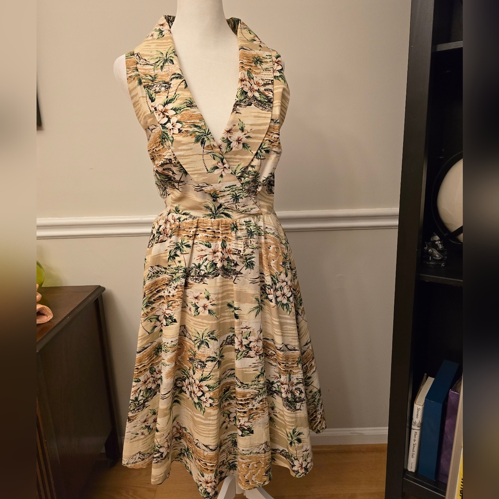 Vintage Jolie Moi 50s Hawaiian Pacific Sweetheart Dress Fit N Flare Retro Swing